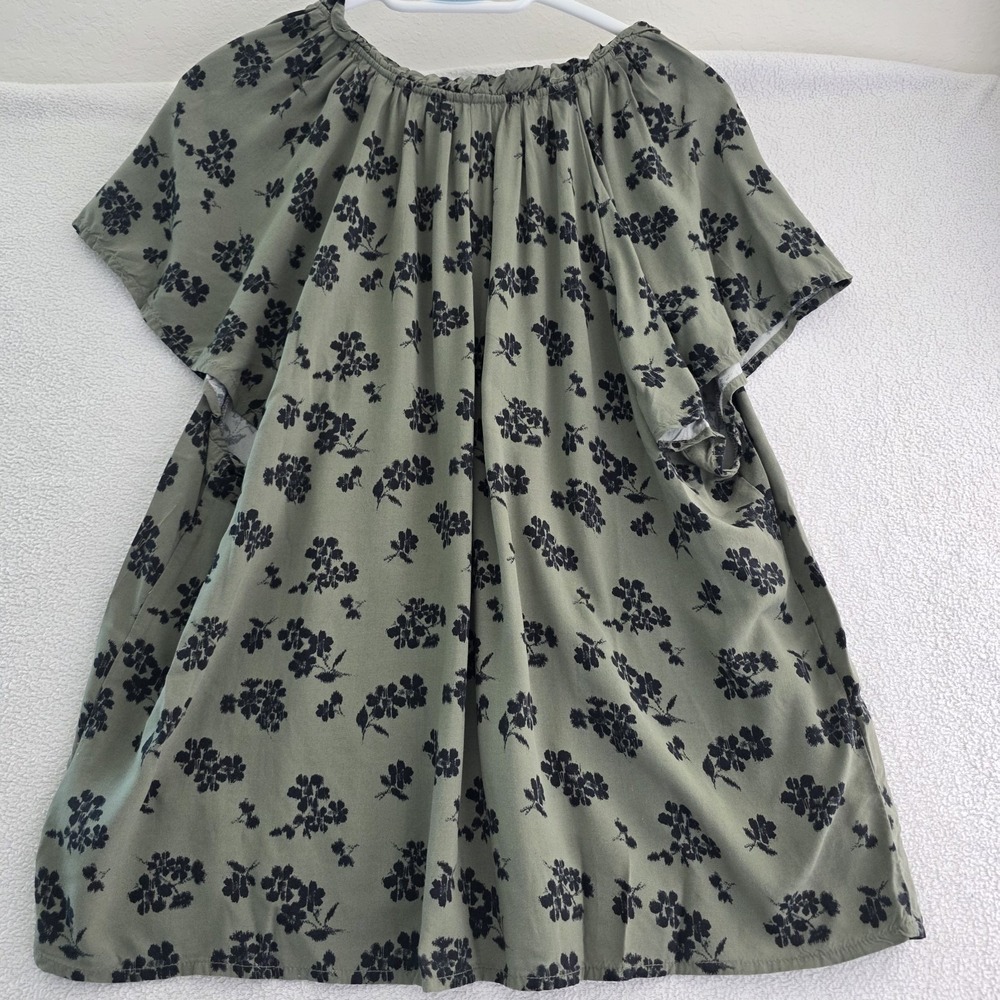 GAP Women XL Green Floral Blouse V Neck Short Sleeve Flowy Casual - Picture 6 of 15